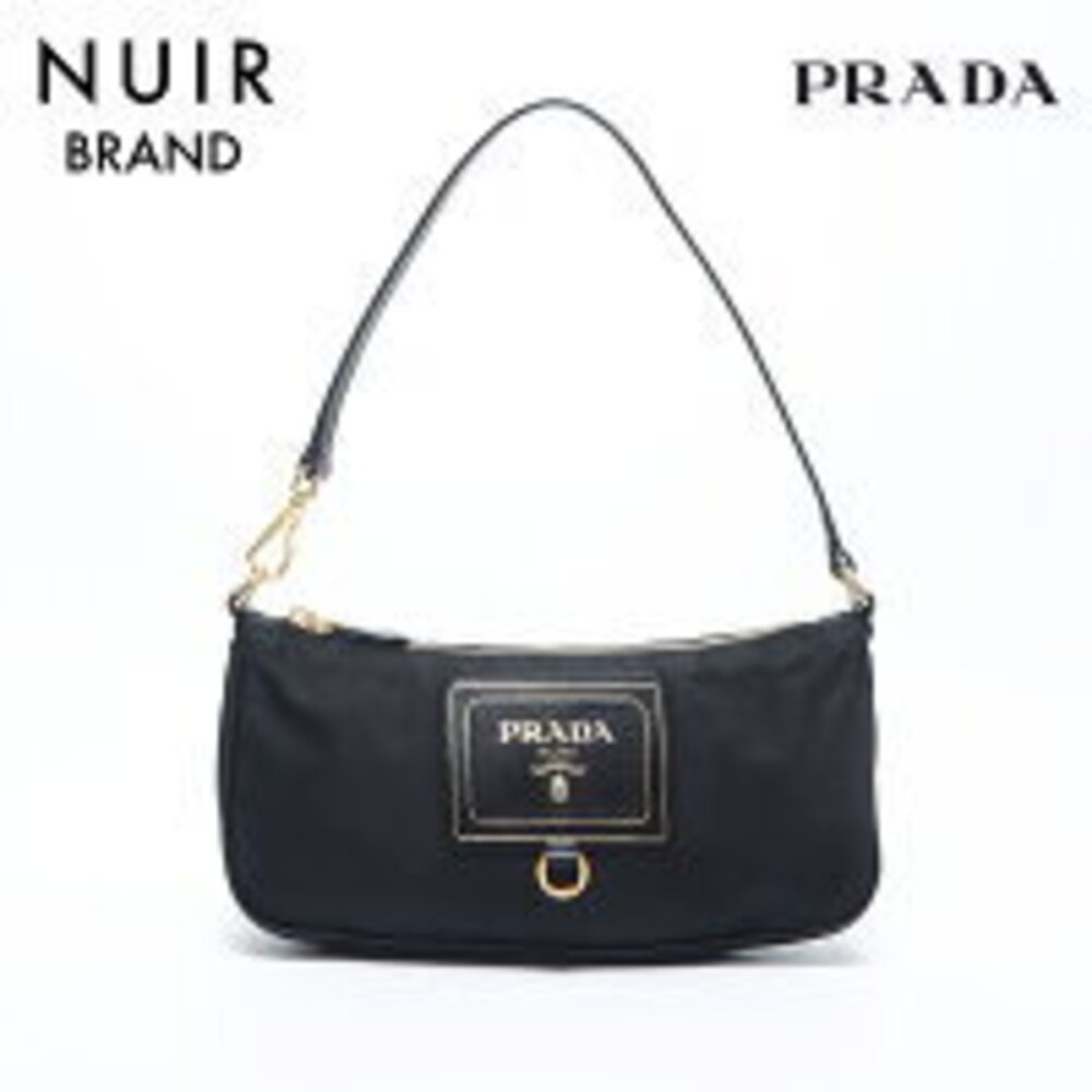 Prada Logo Hobo Shoulder Bag Black
